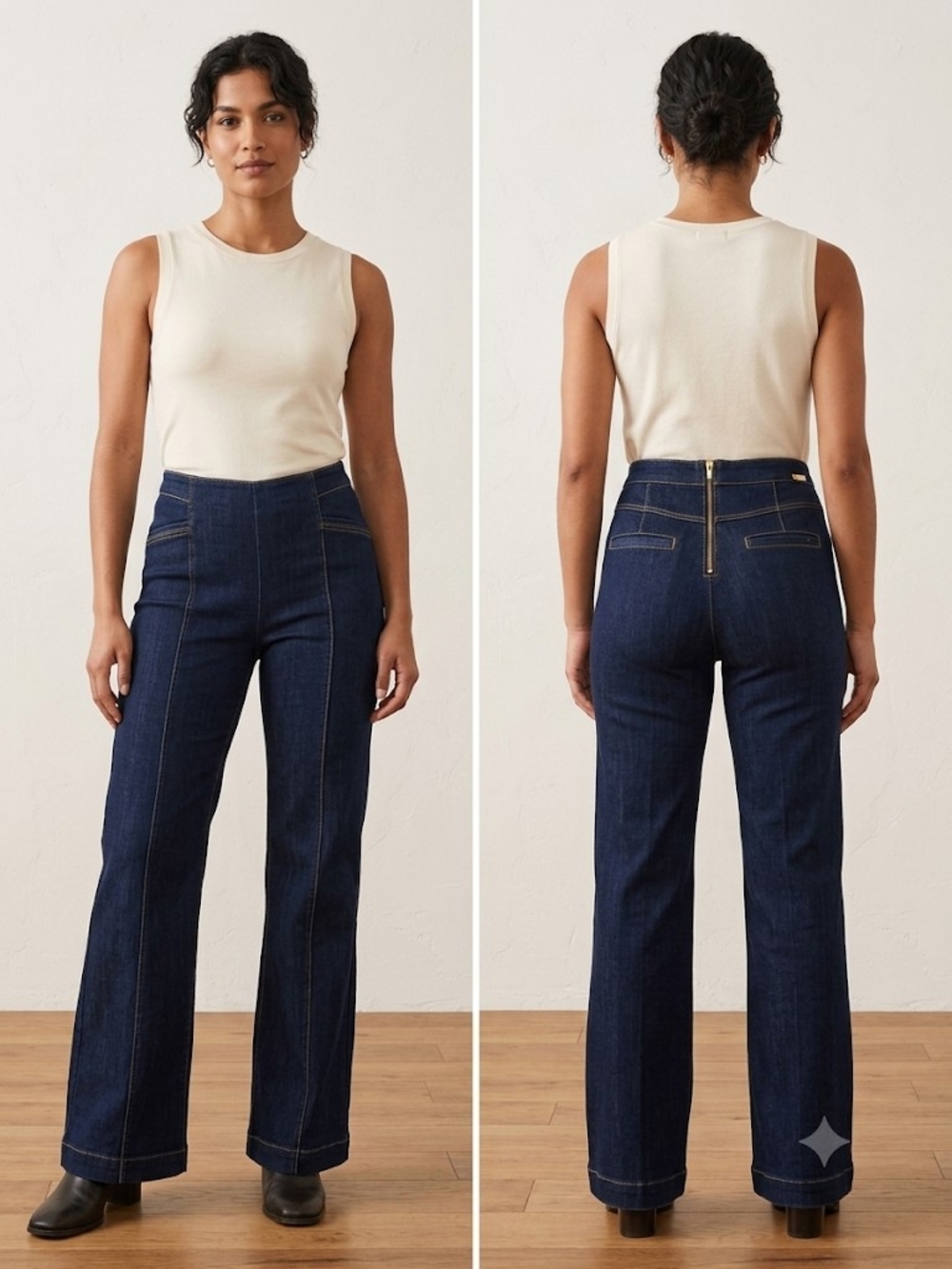 INC International Concepts Dark Ink Back  Zip Seamed Flare Jeans